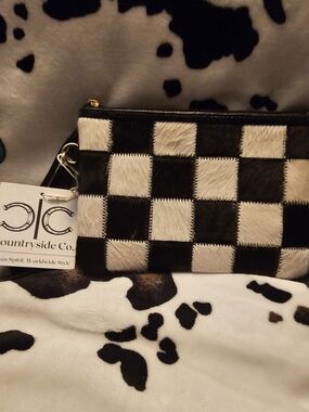 Countryside Co. Checkerboard Cowhide Wristlet Clutch NWT